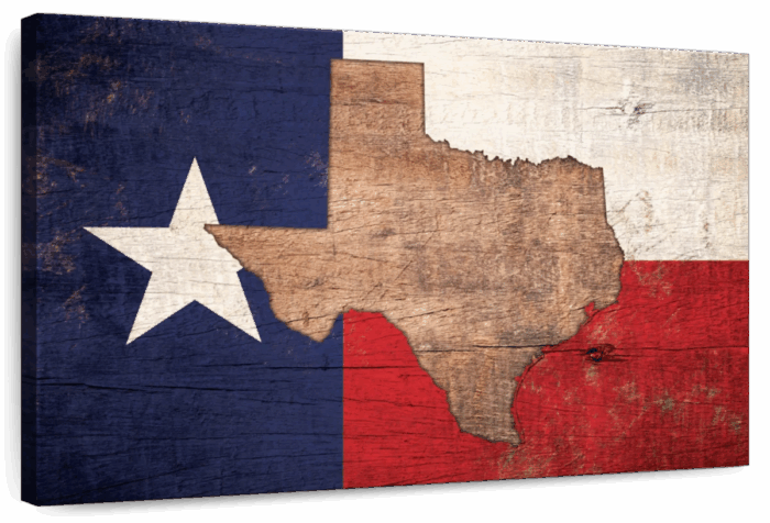 State Map Over Texas Flag Wall Art