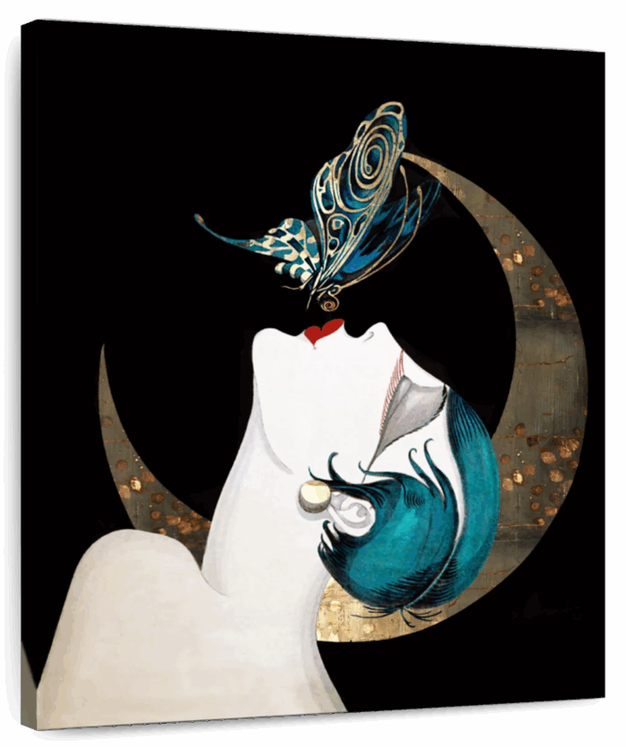 Butterfly Kiss Art Deco Woman Wall Art
