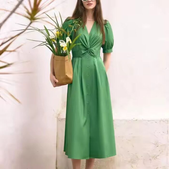 Fashion Trendy Women Clothing for Summer High Quality Cotton Linen a Line Puff Sleeve Women Dresses