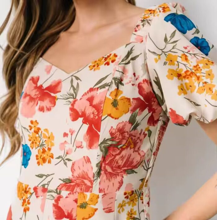 Garment Factories Custom Summer Dress Wholesale Floral Digital Print Cotton Linen Pleated Long Maxi Dresses Women Clothing - Image 2