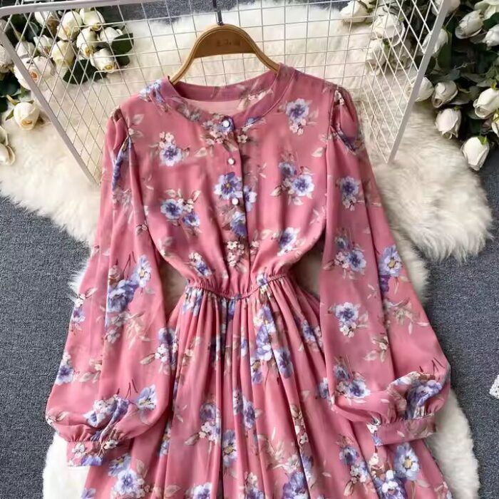 Women's New Fashion Casual Solid Pattern Long-Sleeved Winter Dress Famous Designer's Wholesale Clothes With Floral Prints - Image 5