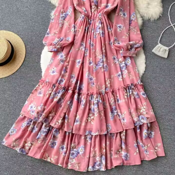 Women's New Fashion Casual Solid Pattern Long-Sleeved Winter Dress Famous Designer's Wholesale Clothes With Floral Prints - Image 4
